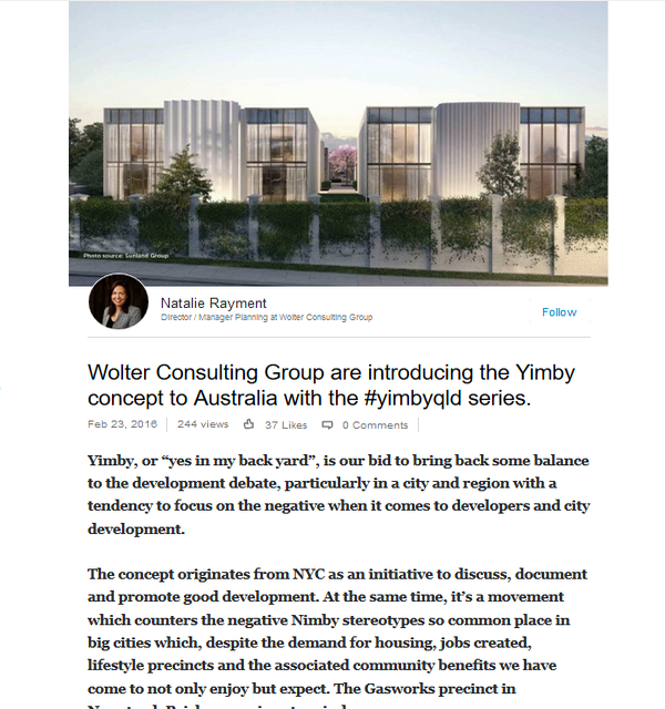 Wolter Consulting Group are introducing the Yimby concept to Australia with the #yimbyqld series.